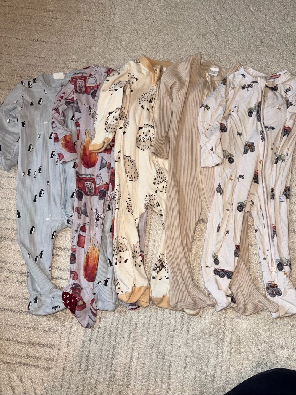 Cotton and bamboo Mixed Pattern Baby Footed Sleepers - Neutral & Cream Set